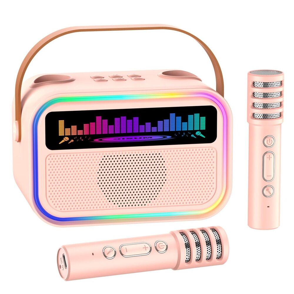 Kids Karaoke Machine, Portable Bluetooth Speaker with 2 Wireless Microphones